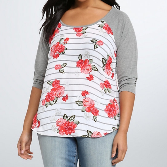 torrid Tops - Torrid chiffon floral and stripe raglan